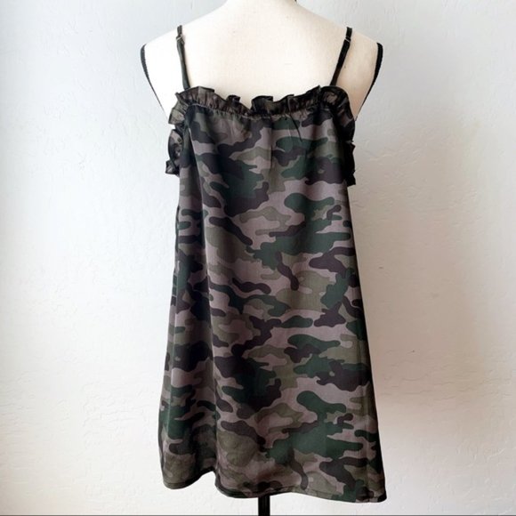 Satin Camo Cami with Ruffle Trim - Picture 6 of 8